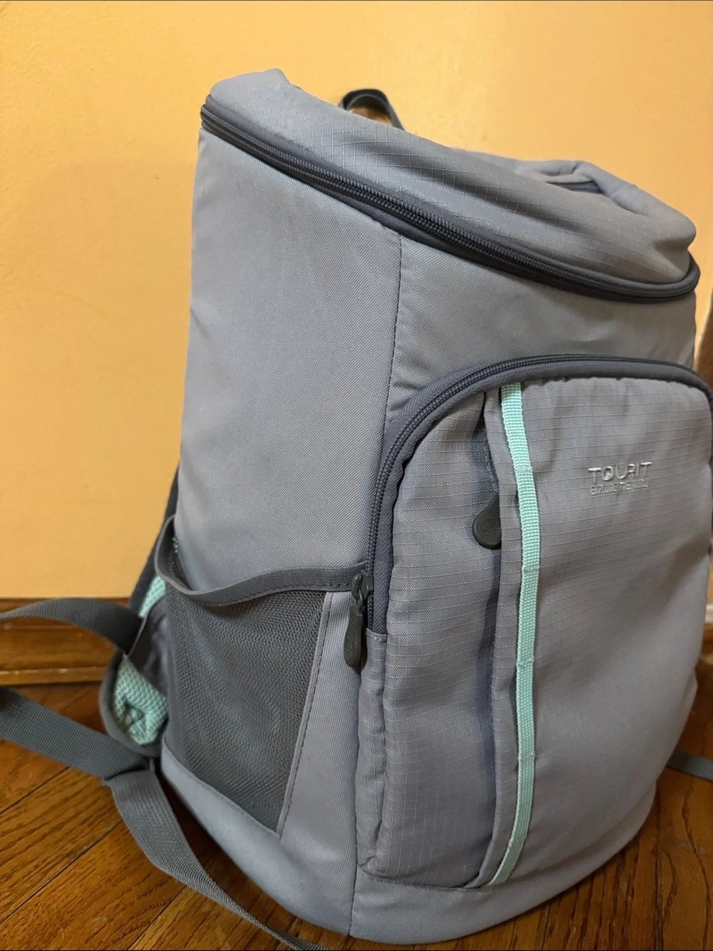 Gray Cooler Backpack with Mint Accent